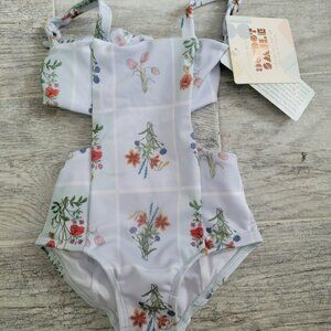 Dot Dot Smile Swimsuit Girl's Toddler Floral Gray Side Cut Out One Piece NWT